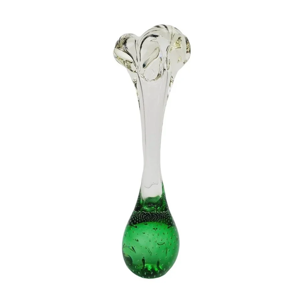 Vintage 1970's Controlled Bubble Floral Kelly Green Vase
